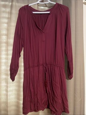 Olivaceous Long Sleeve Drawstring Tunic in Burgundy